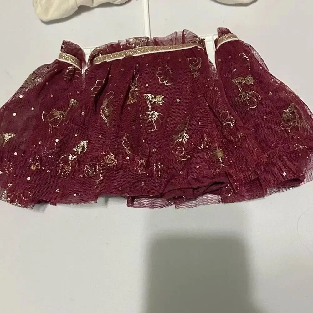 Baby Starter Cream and Maroon 2 piece skirt set | Size 6 Month